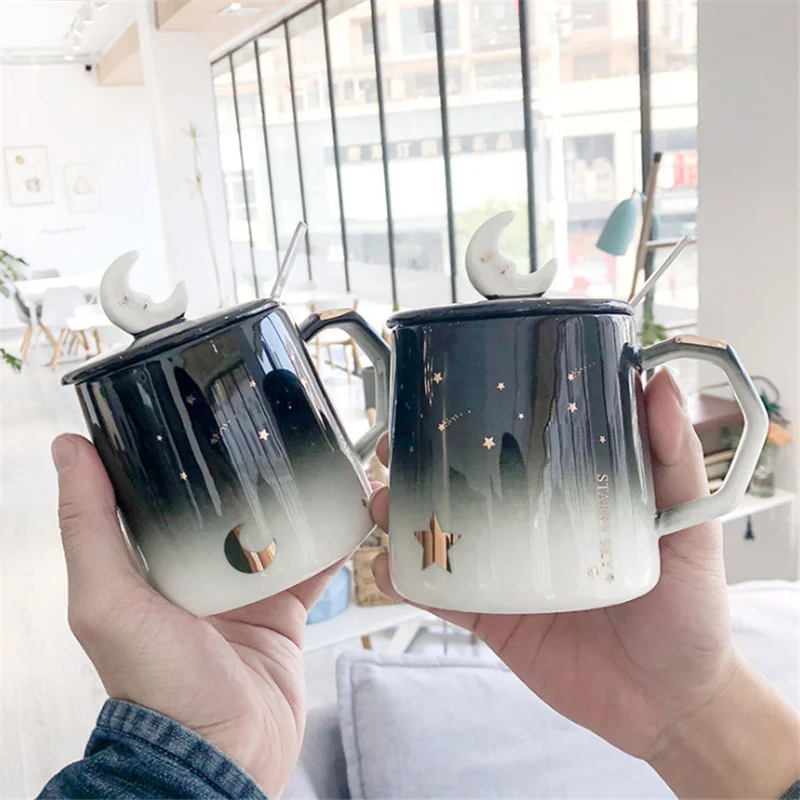 

Nordic 400ML Starry Sky Ceramic Condensed Coffee Mug Cafe Tea Breakfast Milk Cups Star Moon Pattern Drinkware Lover Gifts