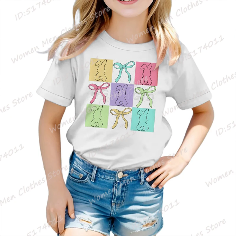 Забавная футболка с бантом и кроликом на Пасху, модная детская футболка ...