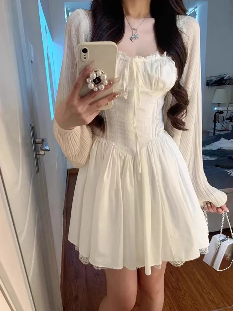 Кружевной Корсет Y2K мини-платье женское летнее платье без рукавов с вырезом