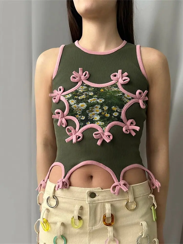 

Женский пуловер с круглым вырезом, повседневный топ без рукавов с лентой до пупка, пикантная летняя пляжная одежда для вечеринок и клубов, Y2K...