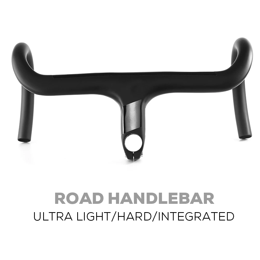 

No Logo Bicycle Handlebar T800 Carbon Integrated Road Bike Handlebar 28.6mm Matte With Gloss Bike Accessories Width 340~440MM
