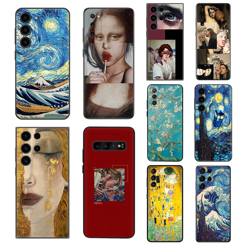 

Mona Lisa Van Gogh Silicone Black Phone Cases for Samsung Galaxy S23 Ultra 5G S22 S21 S20 FE Plus Note 20 10 9 8 S10 Lite Cover