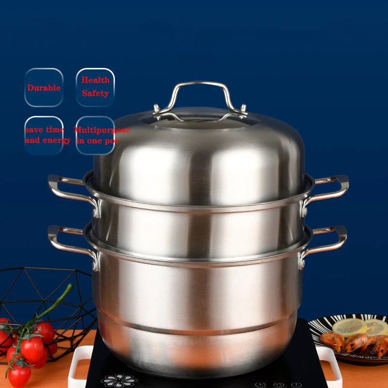 

Stainless Steel 2/3 Layer Thickened Steamer Soup Pot Suitable All Kinds Of Stoves Kitchen Special Steam Pot Cooking Tools