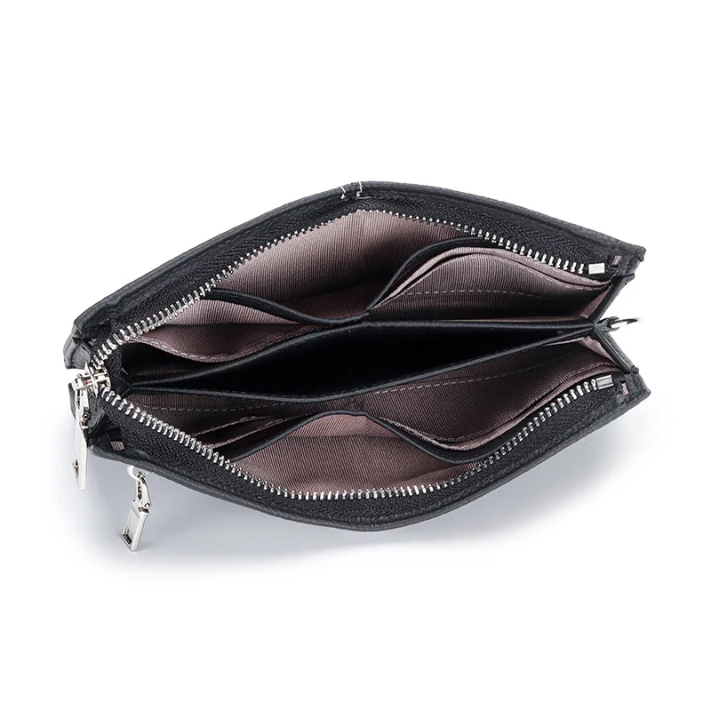 Long Wallets for Women Luxury Brand Design Zipper Genuine Leather Clutch Wallet Wrist Strap Coin Purse Card Holder Small Handbag