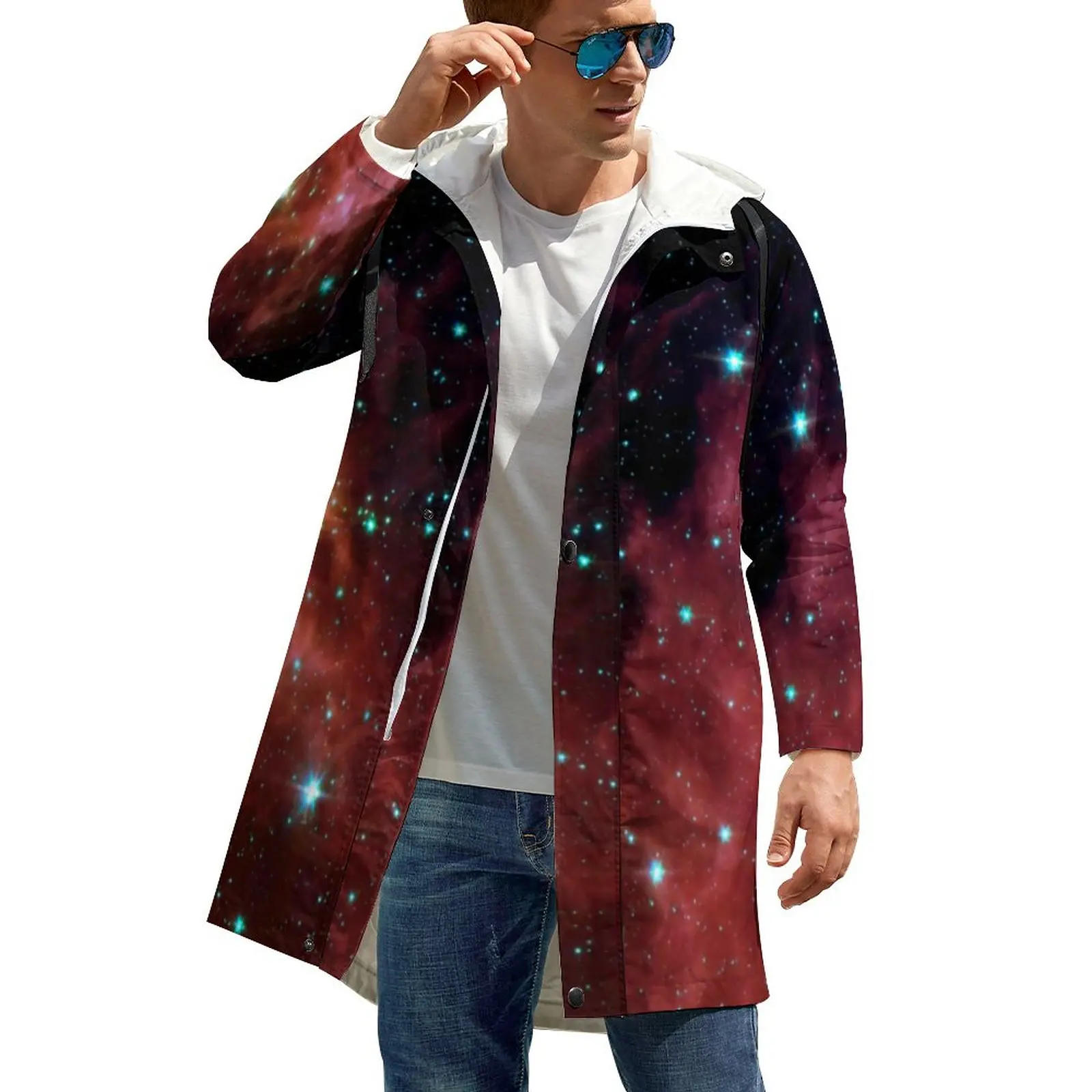 

Starry Night Print Casual Coats Mens Orion Nebula Long Winter Jackets Aesthetic Custom Windproof Windbreak Big Size