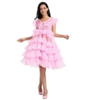 sissy lockable pink satin wide suspender long skirt organza dress maid custom