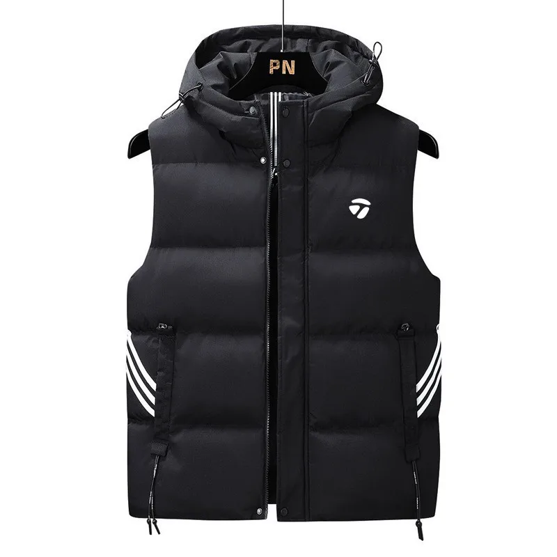 Winter Men Golf Jackets Vest 2022 Down Padded Jacket Windproof Warm Golf Wear Hooded Waistcoat Mens Fashion Casual Vest Coats