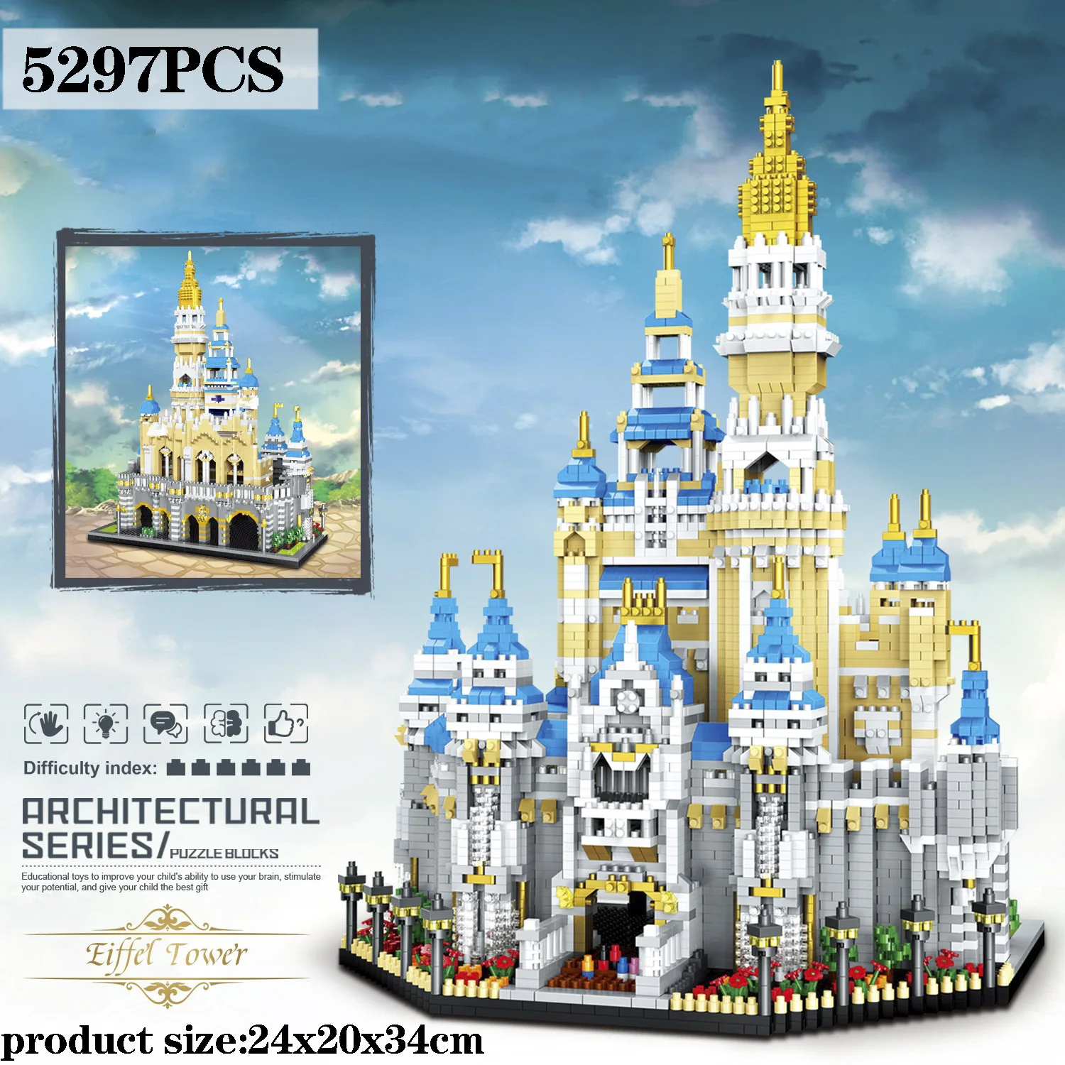 

5297PCS blue castle opera Louvre Museum Diamond Building Micro Blocks City Bricks Paris Eiffel Tower London Big Ben architecture