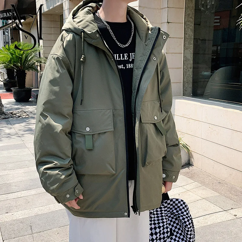 

New style cotton coat Men's solid color winter thickened multi-pocket street warm loose work clothes cotton coat cold-proof