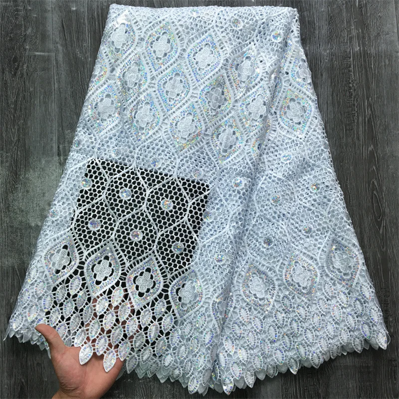 2024 Высококачественная Водорастворимая кружевная ткань с блестками африканская