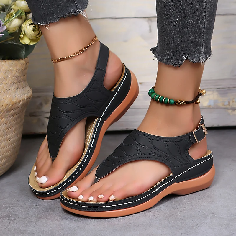 

Retro Wedges Clip Toe Sandals Women Big Size 43 Summer Buckle Platform Beach Shoes Woman Roman Non Slip Thick Sole Sandles Mujer