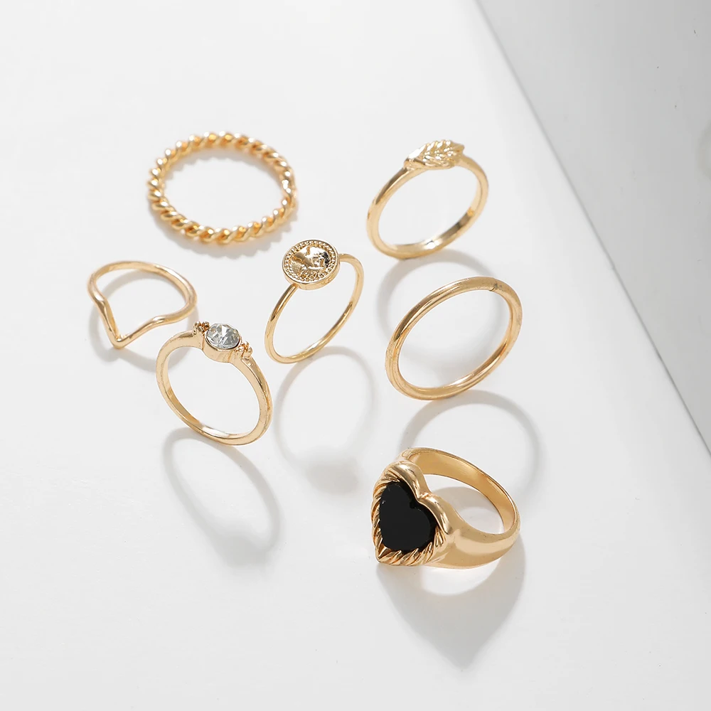 

Винтажный набор колец в форме сердца для женщин, набор эмалированных колец в форме сердца, милые наборы колец на палец для девочек 7 шт./компл...