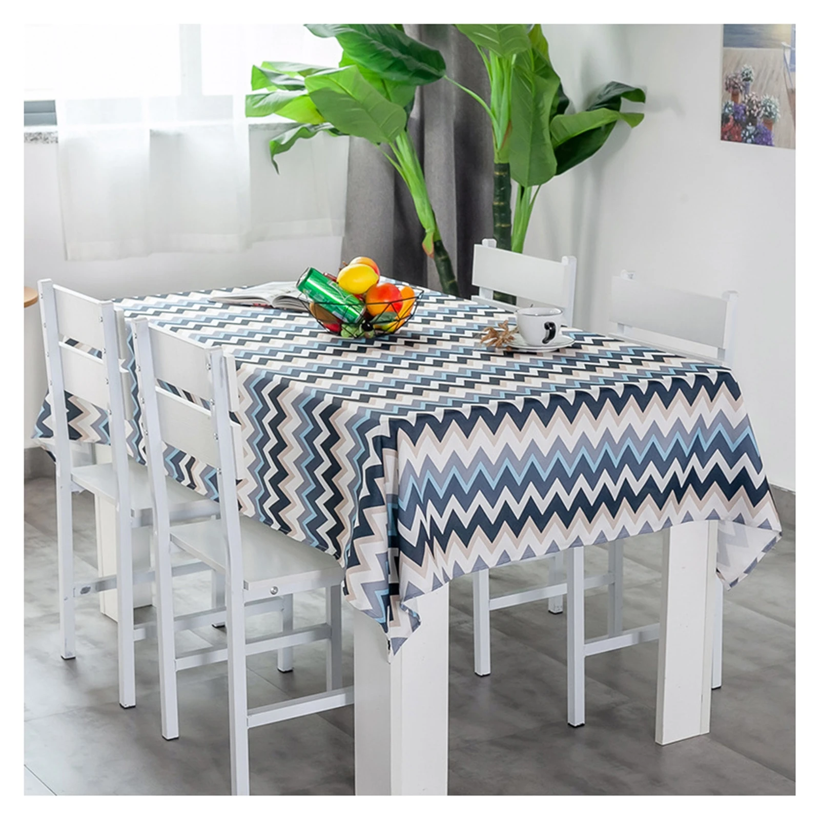 

Скатерти из хлопка и льна, водонепроницаемые скатерти для стола с горизонтальным волнистым узором, темно-синий обеденный стол, украшение дл...