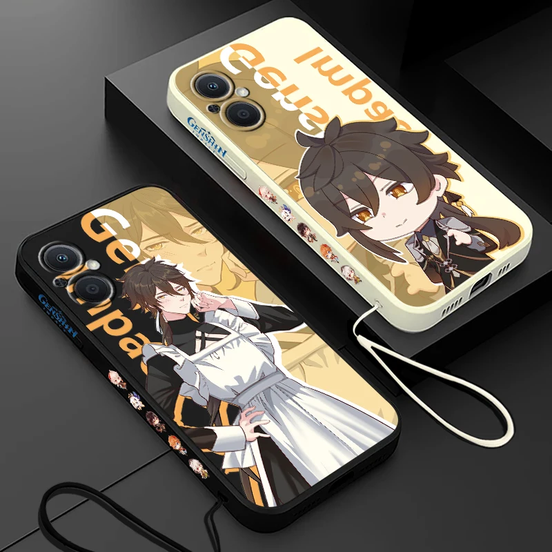 

Genshin Impact Klee ZHONGLI OPPO Phone Case For Find X5 X3 X2 Lite Pro Neo A5 A53 A94 4G 5G Liquid Left Rope Soft Cover