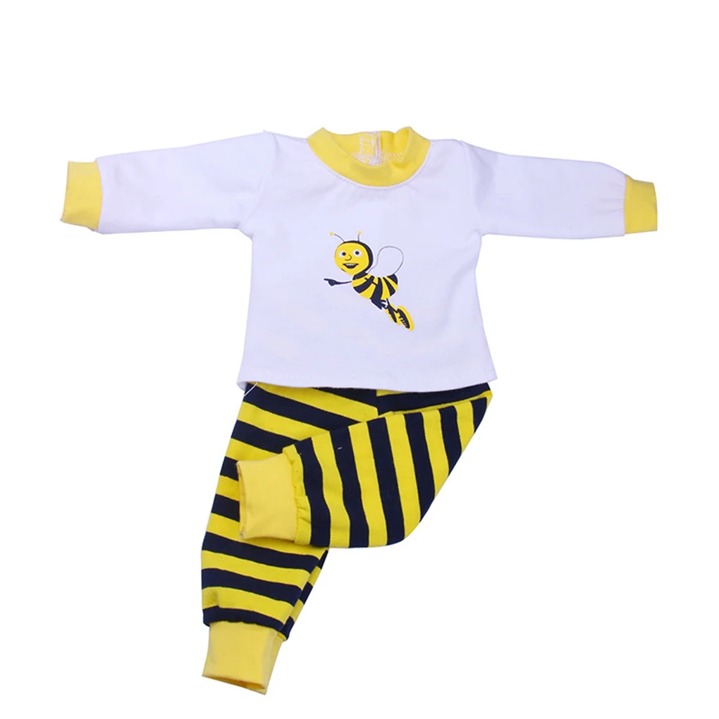 

18 Inch Girl Doll Pajamas Striped PJ Cartoon Long Sleeve Top and Bottoms Doll Clothes Accessory