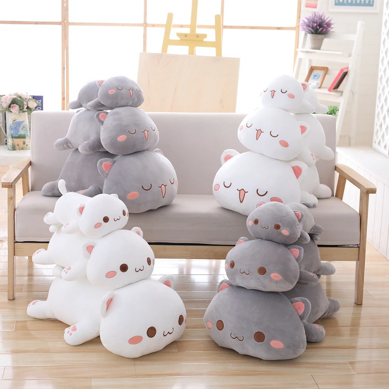 

35/50/65CM Kawaii Anime Cartoon Cat Plush Toy Stuffed Lying Cat Pillow White Grey Kids Toys Decoration Best Gift for Children