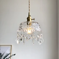 pendant lights bedroom led full brass glass crystal chandelier lamp luminaire decoration salonbedroom hanging lamp 220v