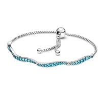 authentic 925 sterling silver blue wavy slider sparkling strand adjust bracelet bangle fit bead charm diy pandora jewelry