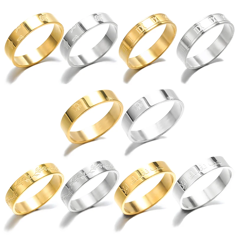 

Stainless Steel Rings Butterfly Tree Rattan Sun Text Circlet Minimalist Elegant Glamour Jewelry for Women Men Gift