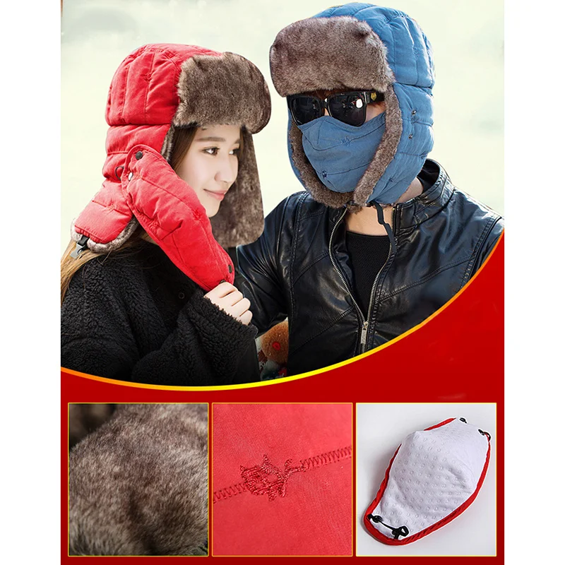 

Men's Warm Chunky Trapper Hat Removable Windproof Winter Russian Hats With Mask Ushanka Hat Earflap Snow Cap