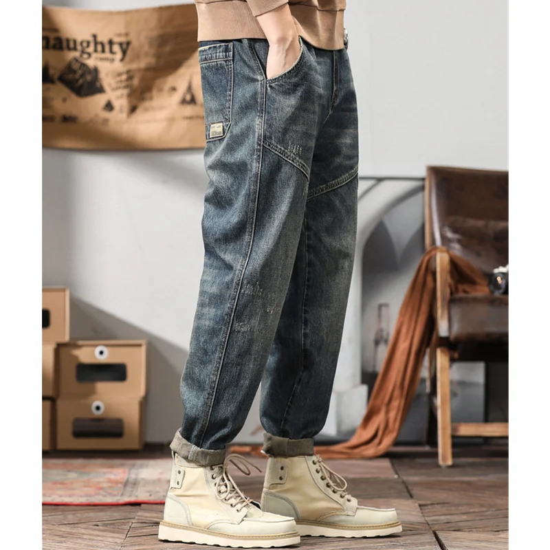 Streetwear Men American Vintage Loose Blue Jeans 2022 Autumn and Winter New Pattern Fashion Straight Cylinder Trousers Female