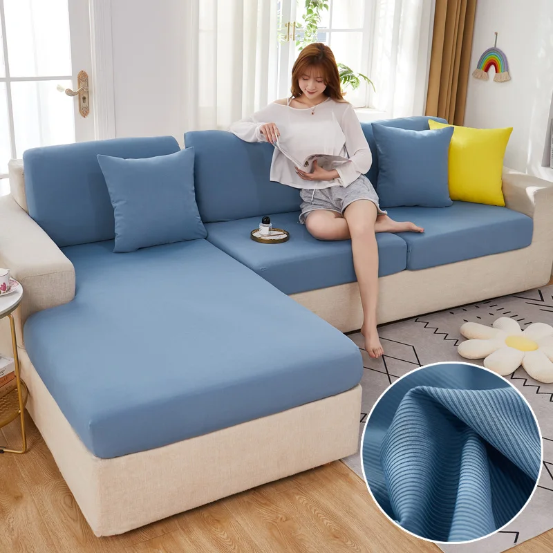 

Modern Elastic Sofa Seat Covers for Living Room Chaise Lounge Cushion Solid Stretch Couch 2 3 Seater Adjustable Slipcover Set