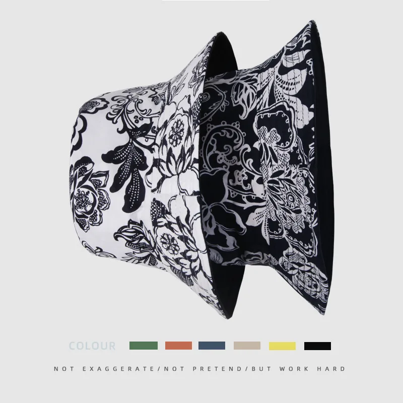 

Шляпа с принтом в виде горшка Корейская версия японская женская Солнцезащитная шляпа в европейском и американском стиле Двусторонняя Рыба...