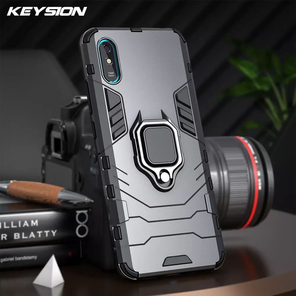

KEYSION Shockproof Armor Case for Xiaomi Redmi 9A 9C 9T Ring Stand Bumper Phone Back Cover for Xiaomi Redmi Note 9T 9A