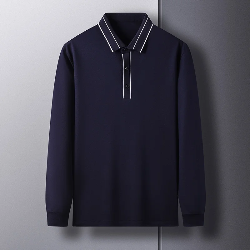 

Men's Clothing Polo Shirt Men's Mulberry Silk Spring and Autumn Young Men's Long-Sleepy T-shirt Lapel Casual Thin Top