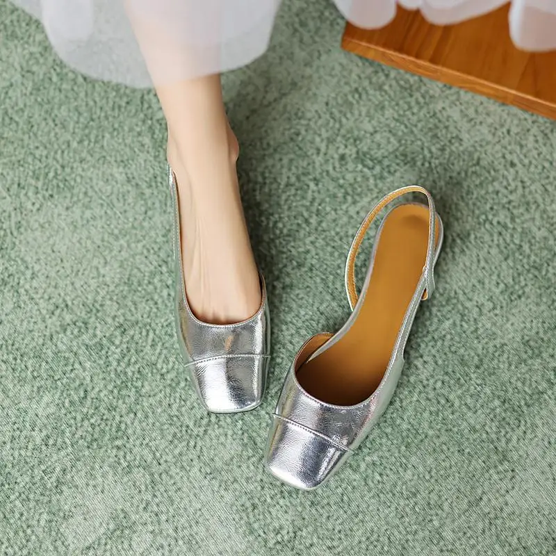 

2023 New Fashion High-end Silver Mary Jane Shoes Women's Summer French Elegant Lady Style Buckle Shoes Comfortable and Versatile