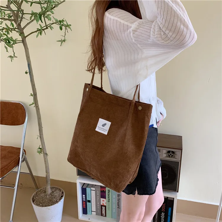 

Japanese Corduroy Canvas Bag Ins Female Student Shoulder Woven Handbag Harajuku Large Capacity Class Bag