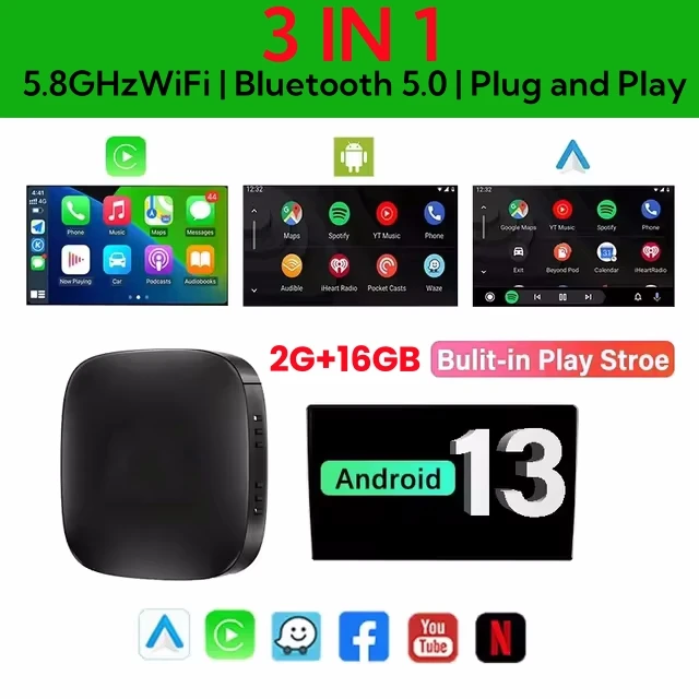 

Беспроводной Адаптер Android 13 Car AI Box Для CarPlay И Android Auto, Совместимый С Netflix И YouTube, Для Chery Arrizo 5/7