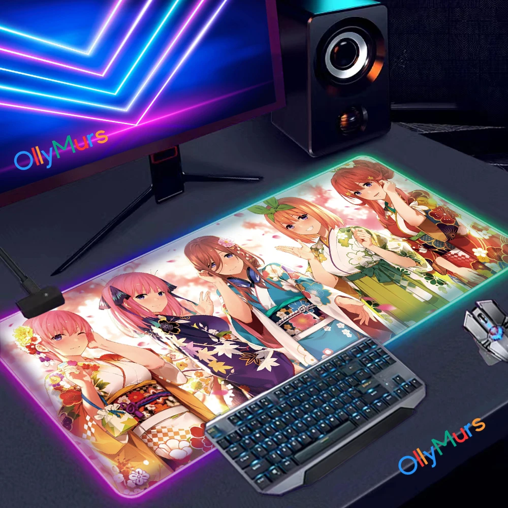 

Kawaii Large Anime Mousepad RGB Girls Quintuplets Otaku Mouse Pad Led Cartoon Computer Keyboard Deskmat Carpet Gaming Accessies