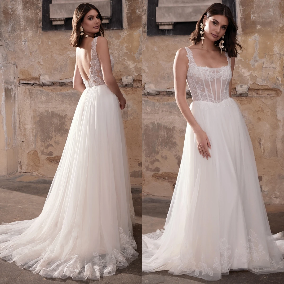 

Платье Свадебное ТРАПЕЦИЕВИДНОЕ с квадратным вырезом и открытой спиной