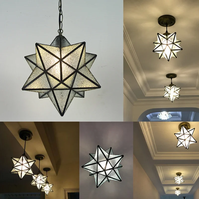 

Pendant Light Hallway Balcony Corridor Ceiling Lamp American Creative Iron Art Pentagram Chandelier Retro Room Decor Restaurant