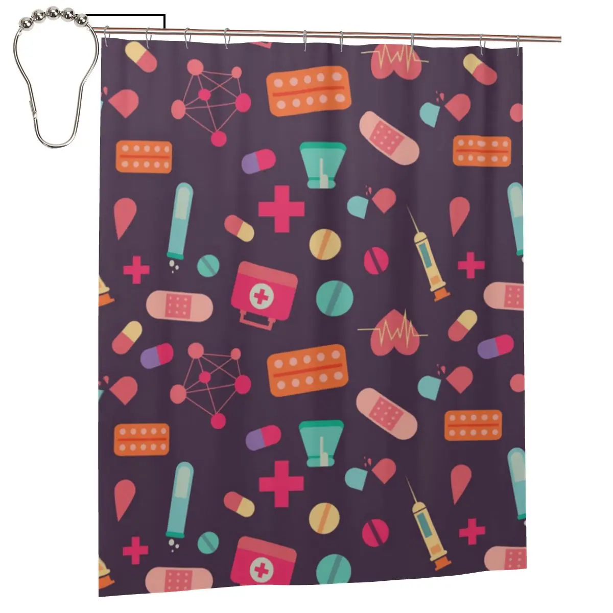 

Nursing First Aid Kit Shower Curtain for Bathroon Personalized Funny Bath Curtain Set with Iron Hooks Home Decor Gift 60x72in