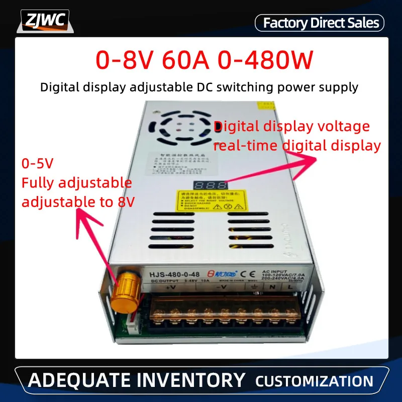 

Цифровой дисплей 0-5 в 60a480w с цифровым дисплеем напряжения 0-8 в, регулируемый регулятор напряжения, импульсный источник питания постоянного тока