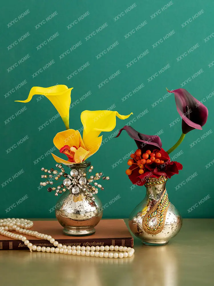 

Retro Affordable Luxury Small Vase Creative Glass Flower Living Room Dried Flower Arrangement Decorative Jewelry Decoration