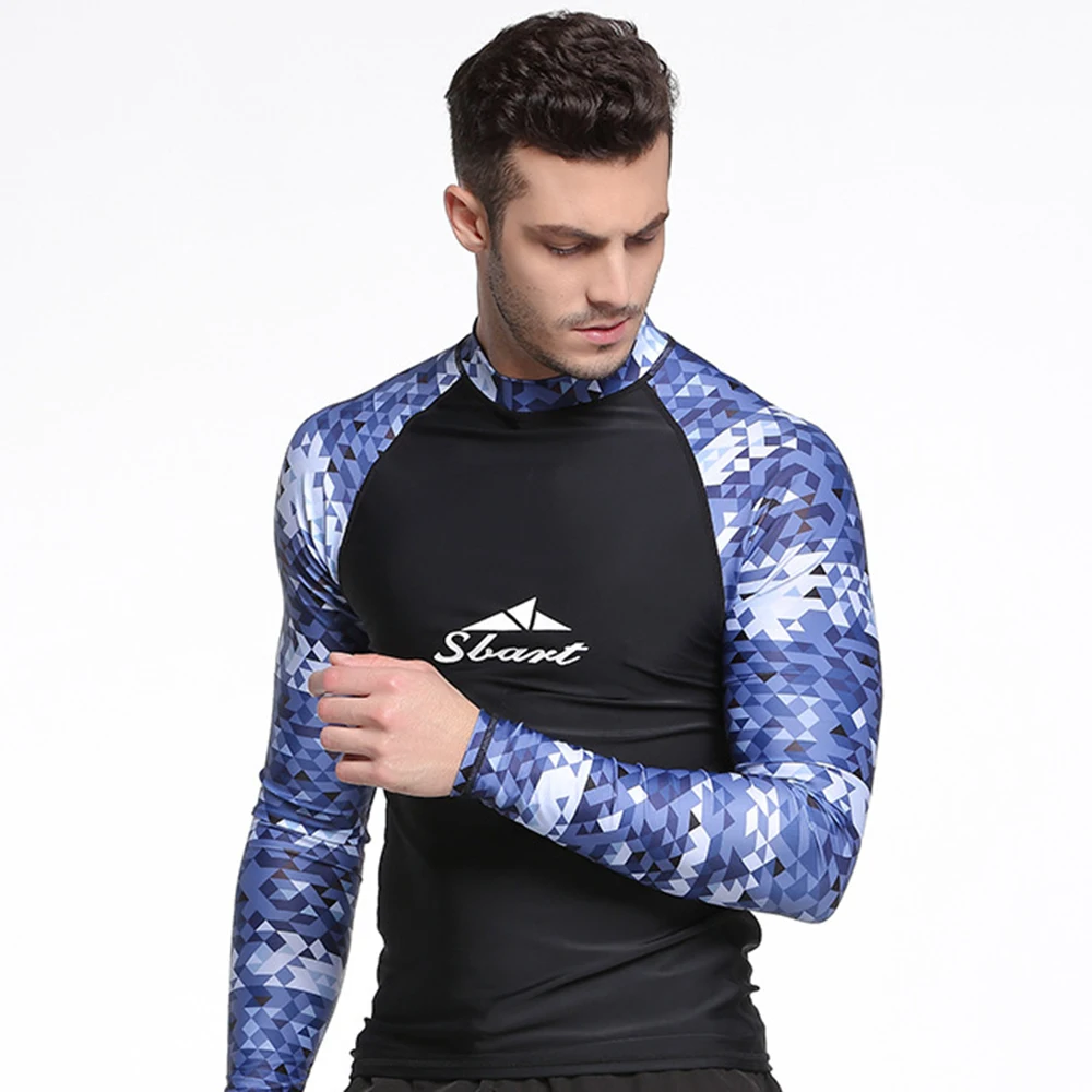 Fashion Men's Printed Split Long Sleeve Swimming Surf Top Water Sports Sunscreen Quick Dry Beach Swimming Surf Wear M-3XL
