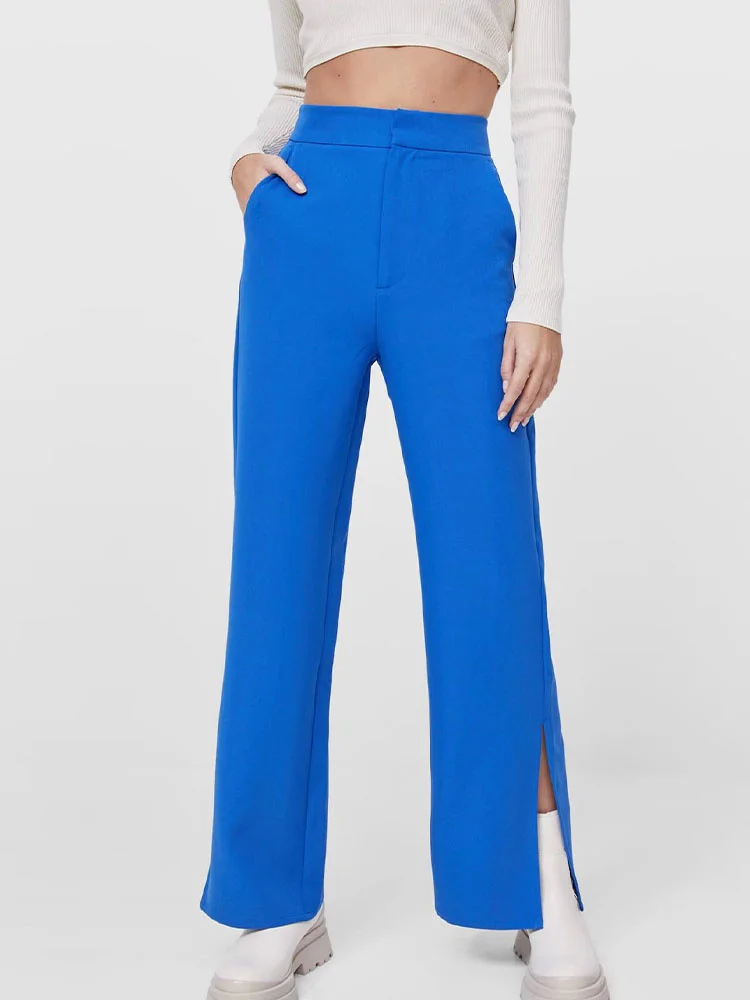 

ZA winter new ladies European and American style fashion all-match high-waisted thin split casual wide-leg pants