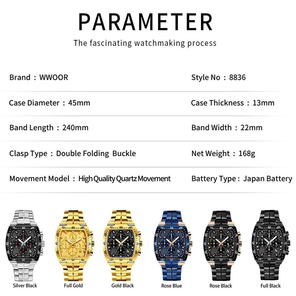 Модные мужские часы WWOOR в стиле милитари зеркальные кварцевые водонепроницаемые