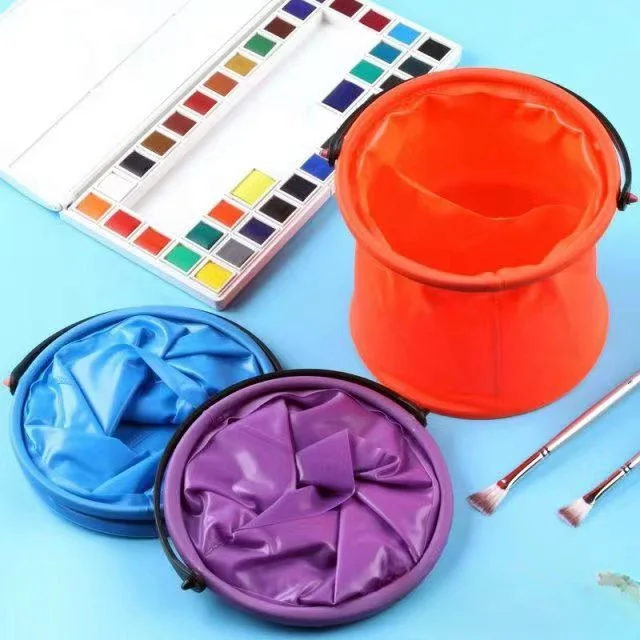 

Fine Art Folding Bucket Hand Withdrawal Rubber Bucket Fine Art Paint Bucket Brush Bucket Artist Art Supplies Brush Wash