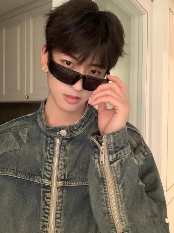 Американский модный бренд High Street Relief Special-Shaped Mecha Design Sense Джинсовое пальто для