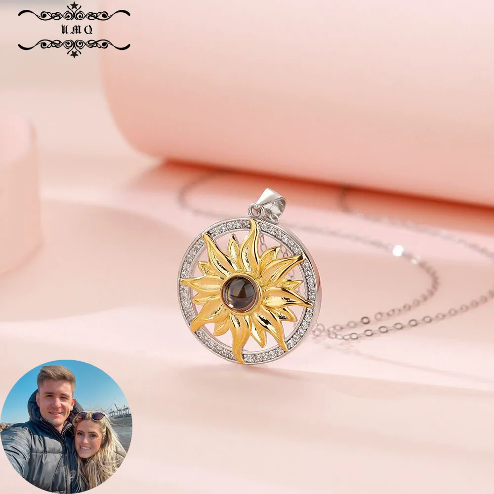 

Ожерелье в стиле хип-хоп из серебра 925 пробы с подсолнухом женское индивидуальное ожерелье с проекцией цвета памяти на 100 языках