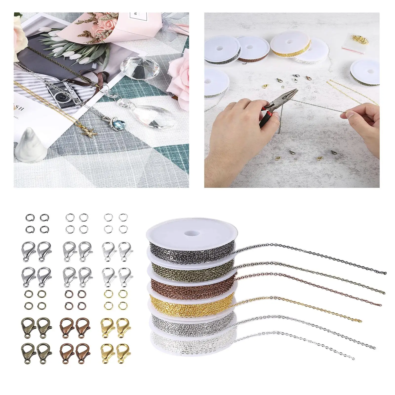 Oval Chain Link Bulk 60 Lobster Clasps and Jump Rings for DIY Necklace Craft