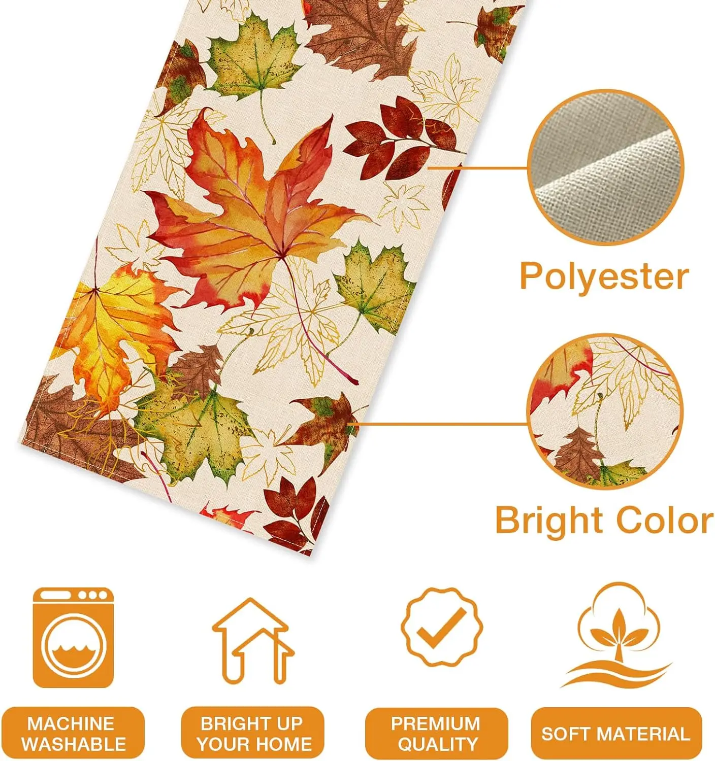 Осенняя льняная дорожка для стола с кленовыми листьями на День благодарения