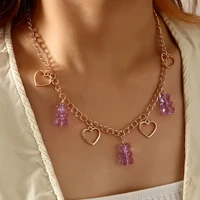 cute purple resin gummy bear dangle earrings necklace jewelry sets for women girl diy cartoon animal bear creative jewelry