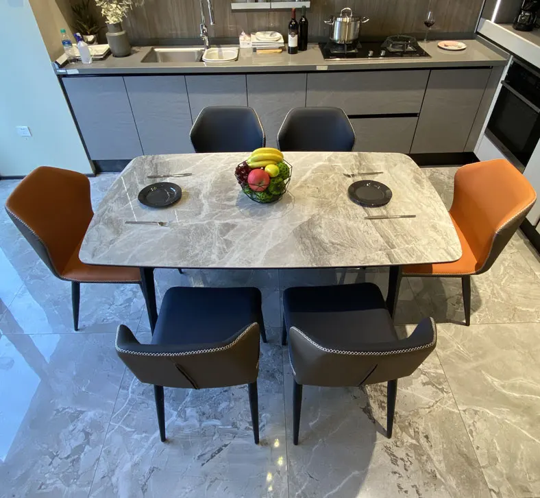 

Italian minimalist imported rock plate table light luxury marble rectangular table small family Nordic table chair combination