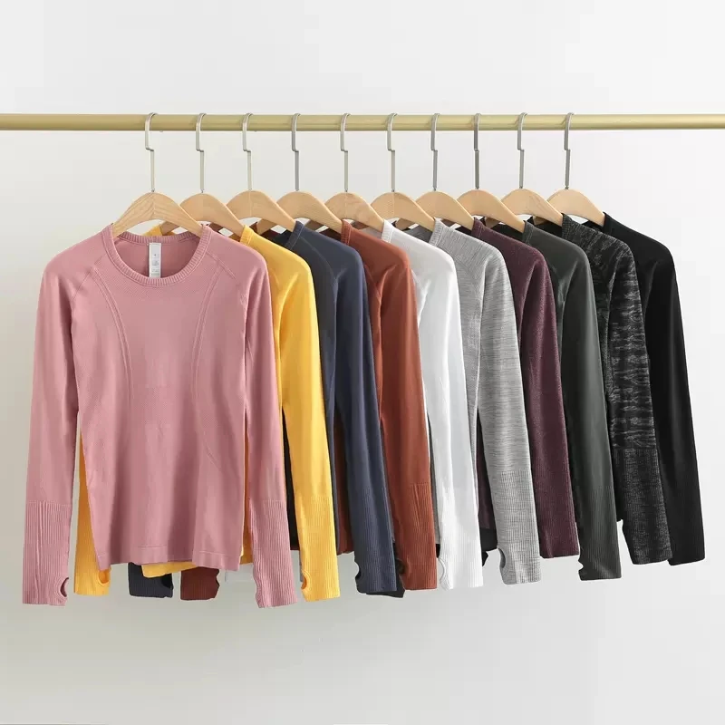 

Spring and Autumn Yoga Clothing Women's With Logo Crewneck Breathable Exercise Long Sleeve Training Tight T-shirt Real Picture