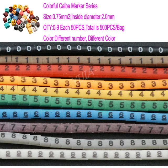 Водонепроницаемые кабельные маркеры, кабельные муфты от 0 до 9, размер кабеля 0,75/1,5/2,5 мм2, красочные сетевые линии, этикетки, аксессуары для проводки